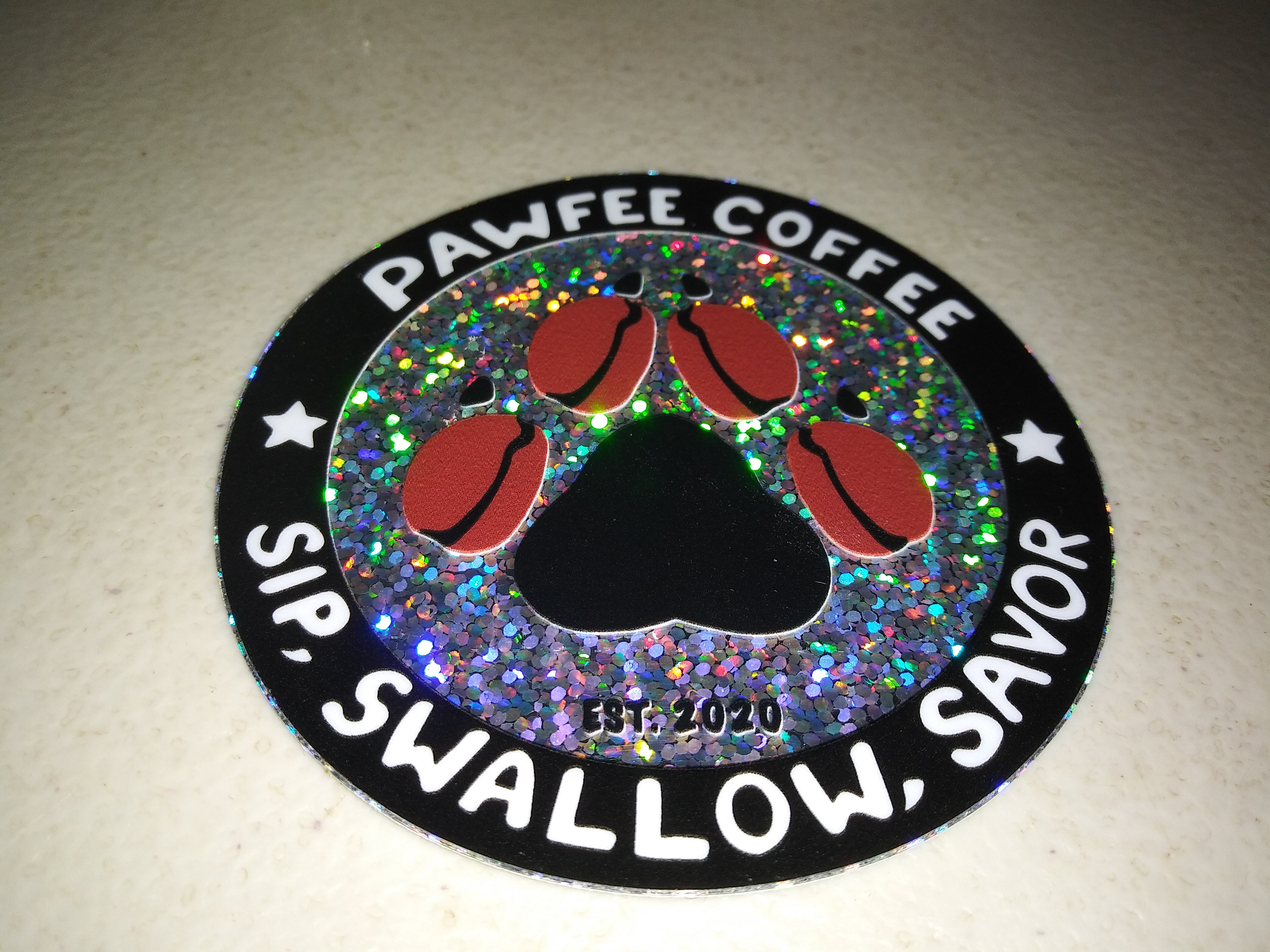 Pawfee Coffee Glitter Sticker